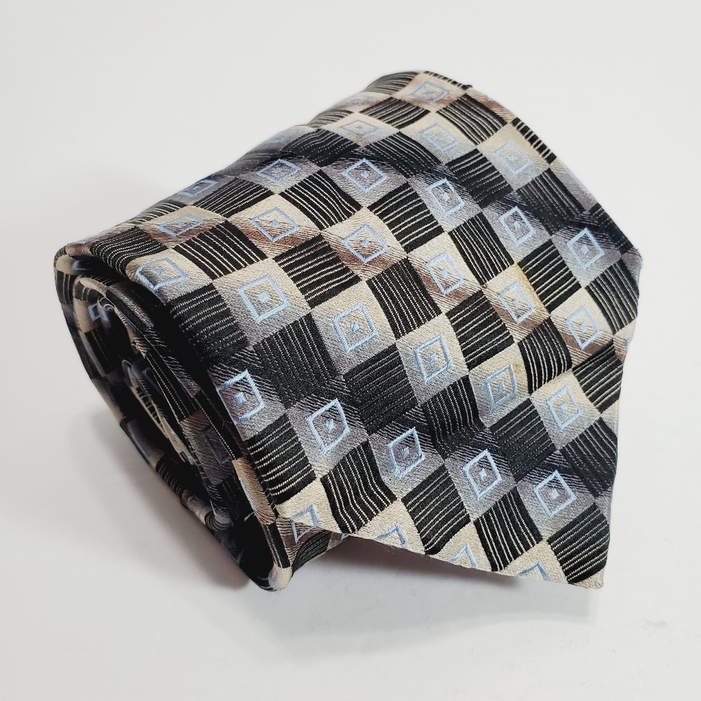 Fusion Multicolor Geometric Stripe Men's Silk Neck Tie Jacquard Fabric